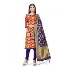 Generic Banarasi Silk Unstitched Salwar-Suit Material Premium Quality With Dupatta (Color: Red)