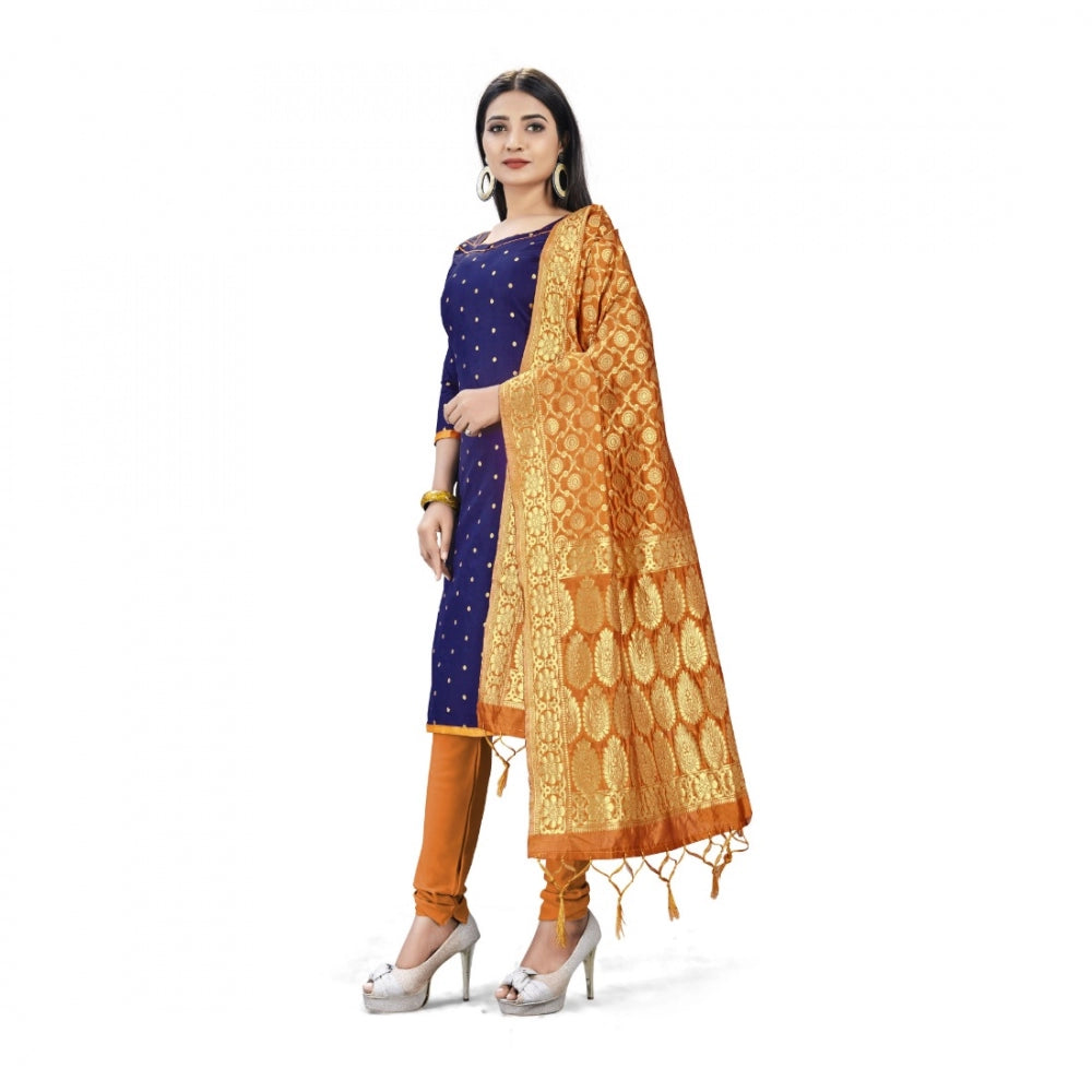 Generic Banarasi Silk Unstitched Salwar-Suit Material Premium Quality With Dupatta (Color: Navy Blue)