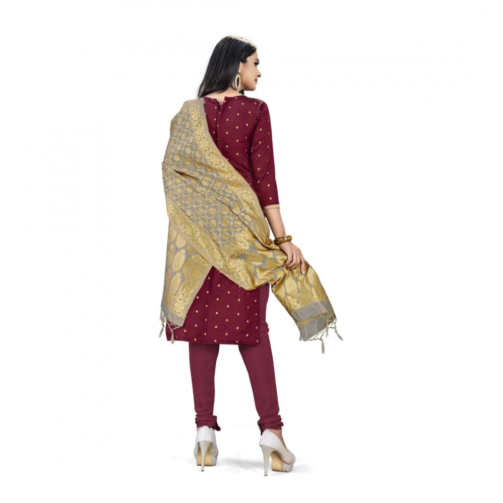 Generischer Salwar Kameez aus ungesäumter Banarasi-Seide, Premium-Qualität, mit Dupatta (Farbe: Kastanienbraun)