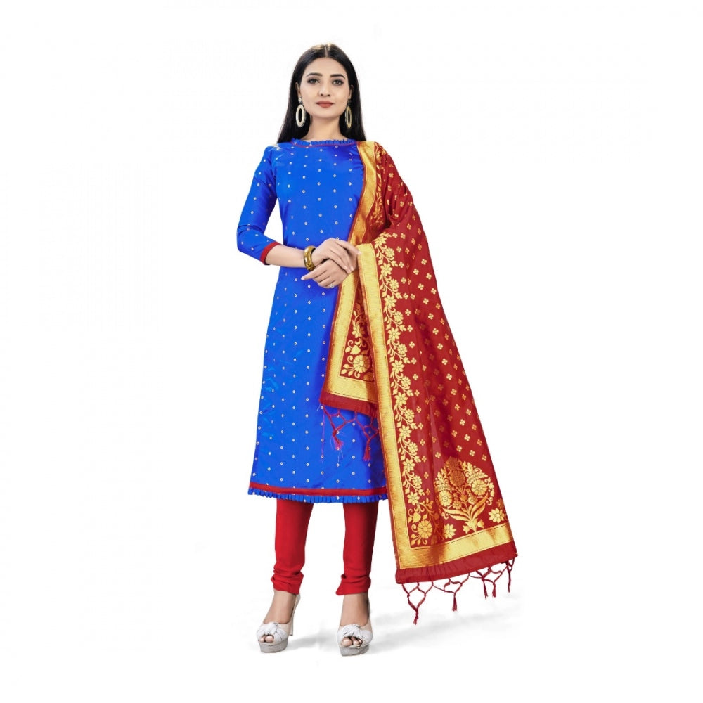 Generic Banarasi Silk Unstitched Salwar-Suit Material Premium Quality With Dupatta (Color: Royal Blue)