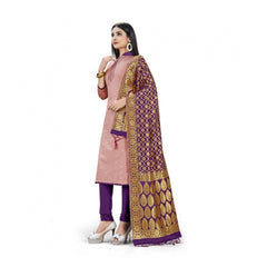 Generic Banarasi Silk Unstitched Salwar-Suit Material Premium Quality With Dupatta (Color: Peach)