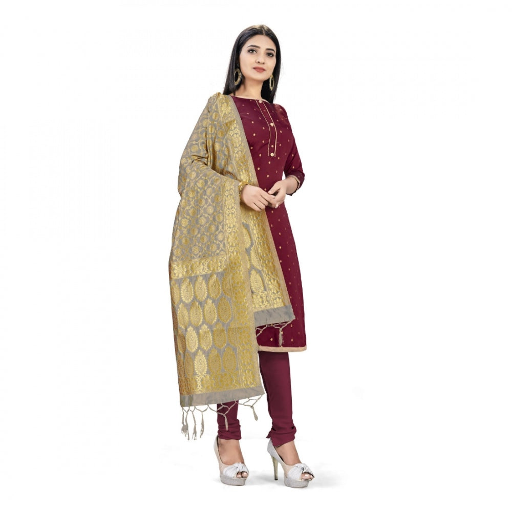 Generischer Salwar Kameez aus ungesäumter Banarasi-Seide, Premium-Qualität, mit Dupatta (Farbe: Kastanienbraun)