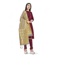 Generischer Salwar Kameez aus ungesäumter Banarasi-Seide, Premium-Qualität, mit Dupatta (Farbe: Kastanienbraun)