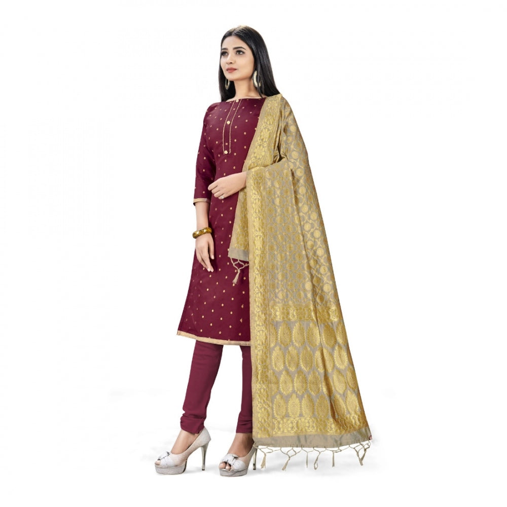 Generic Banarasi Silk Unstitched Salwar-Suit Material Premium Quality With Dupatta (Color: Maroon)