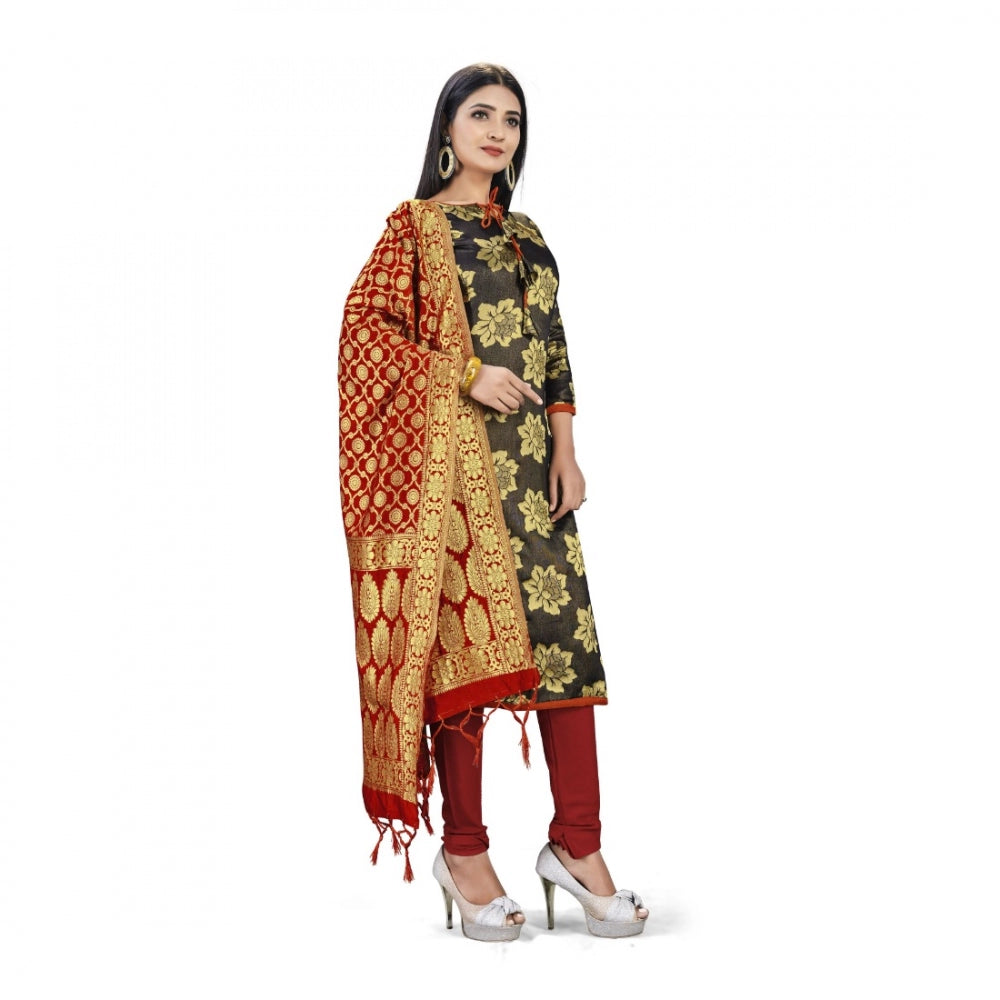 Generischer Salwar Kameez aus ungesäumter Banarasi-Seide, Premium-Qualität, mit Dupatta (Farbe: Schwarz)