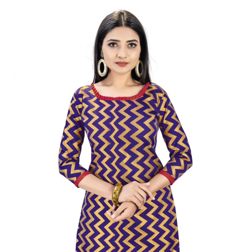 Generischer Salwar Kameez aus ungesäumter Banarasi-Seide, Premium-Qualität, mit Dupatta (Farbe: Marineblau)