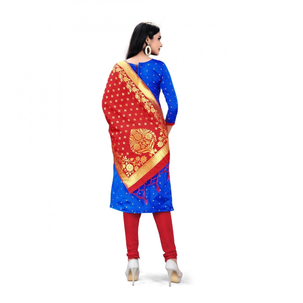 Generic Banarasi Silk Unstitched Salwar-Suit Material Premium Quality With Dupatta (Color: Royal Blue)