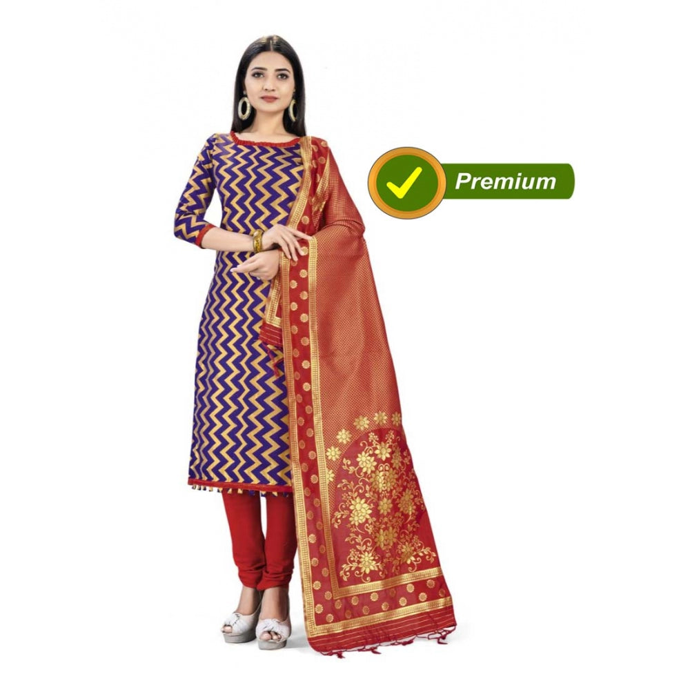 Generischer Salwar Kameez aus ungesäumter Banarasi-Seide, Premium-Qualität, mit Dupatta (Farbe: Marineblau)