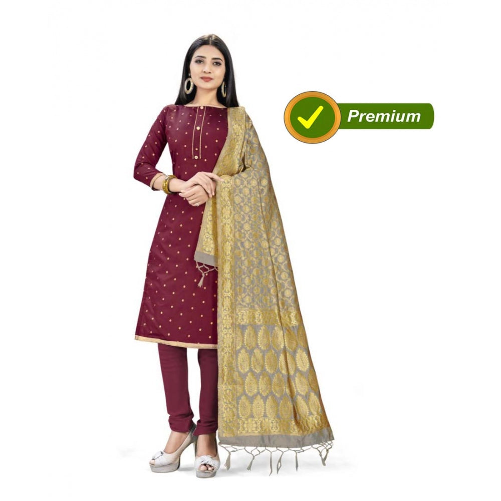 Generischer Salwar Kameez aus ungesäumter Banarasi-Seide, Premium-Qualität, mit Dupatta (Farbe: Kastanienbraun)