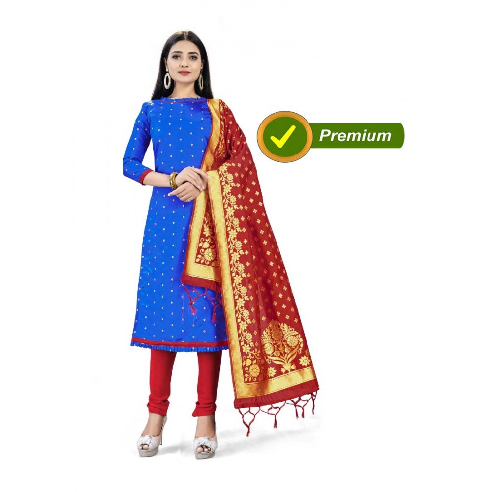 Generic Banarasi Silk Unstitched Salwar-Suit Material Premium Quality With Dupatta (Color: Royal Blue)