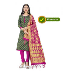 Generic Banarasi Silk Unstitched Salwar-Suit Material Premium Quality With Dupatta (Color: Mehendi Green)