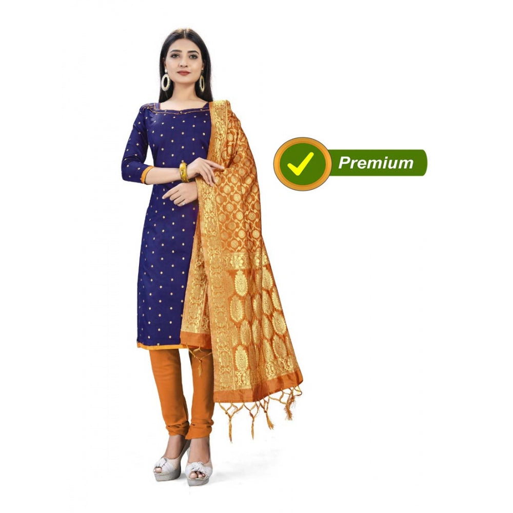 Generischer Salwar Kameez aus ungesäumter Banarasi-Seide, Premium-Qualität, mit Dupatta (Farbe: Marineblau)