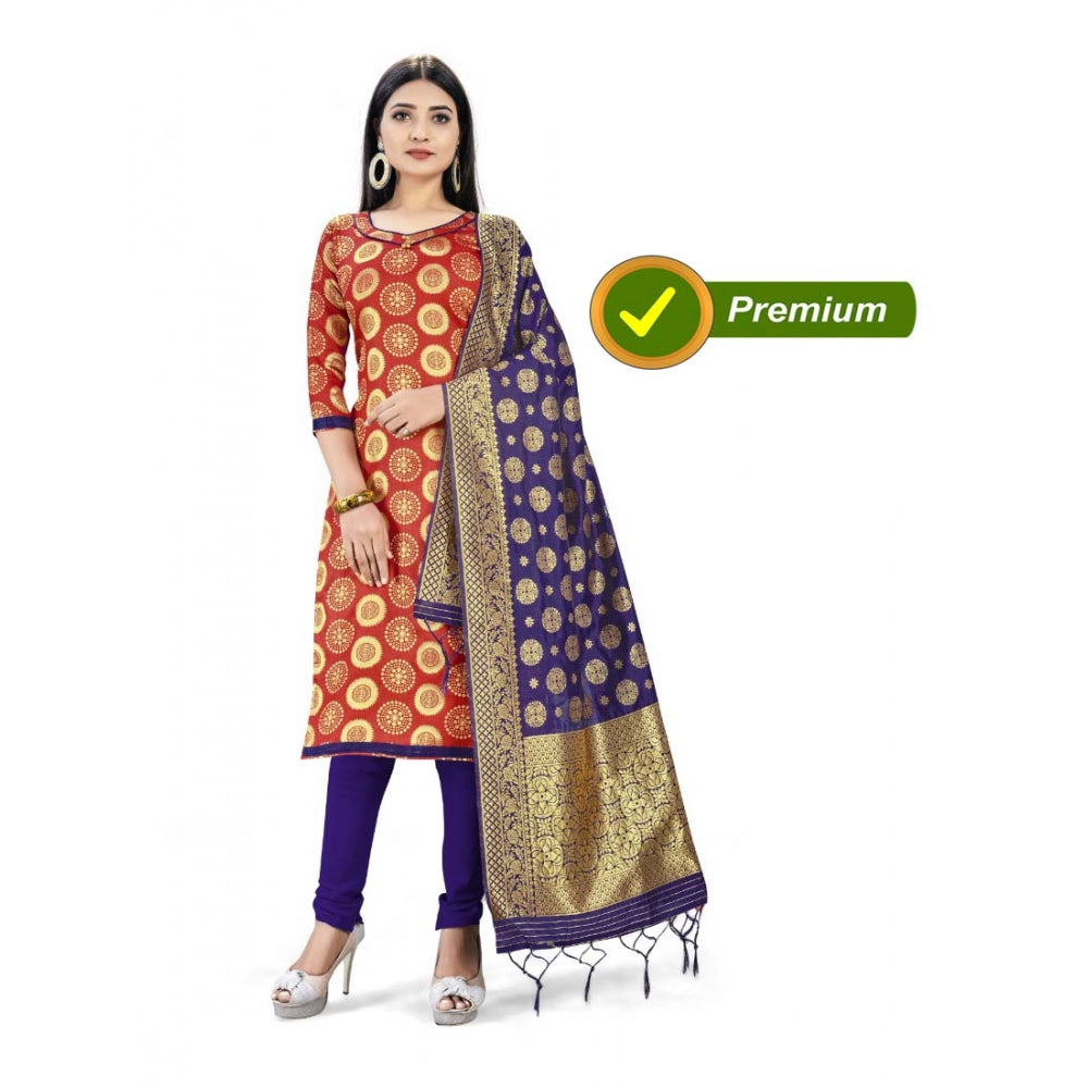 Generischer Salwar Kameez aus ungesäumter Banarasi-Seide, Premium-Qualität, mit Dupatta (Farbe: Rot)