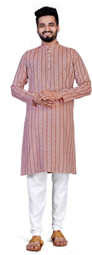 Men Woven Design Khadi Silk Straight Kurta�