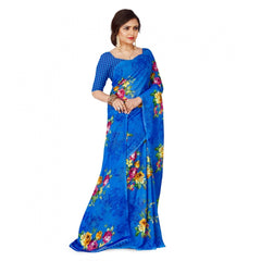 Generic Women's Faux Georgette Saree With Blouse (Blue, 5-6Mtrs)