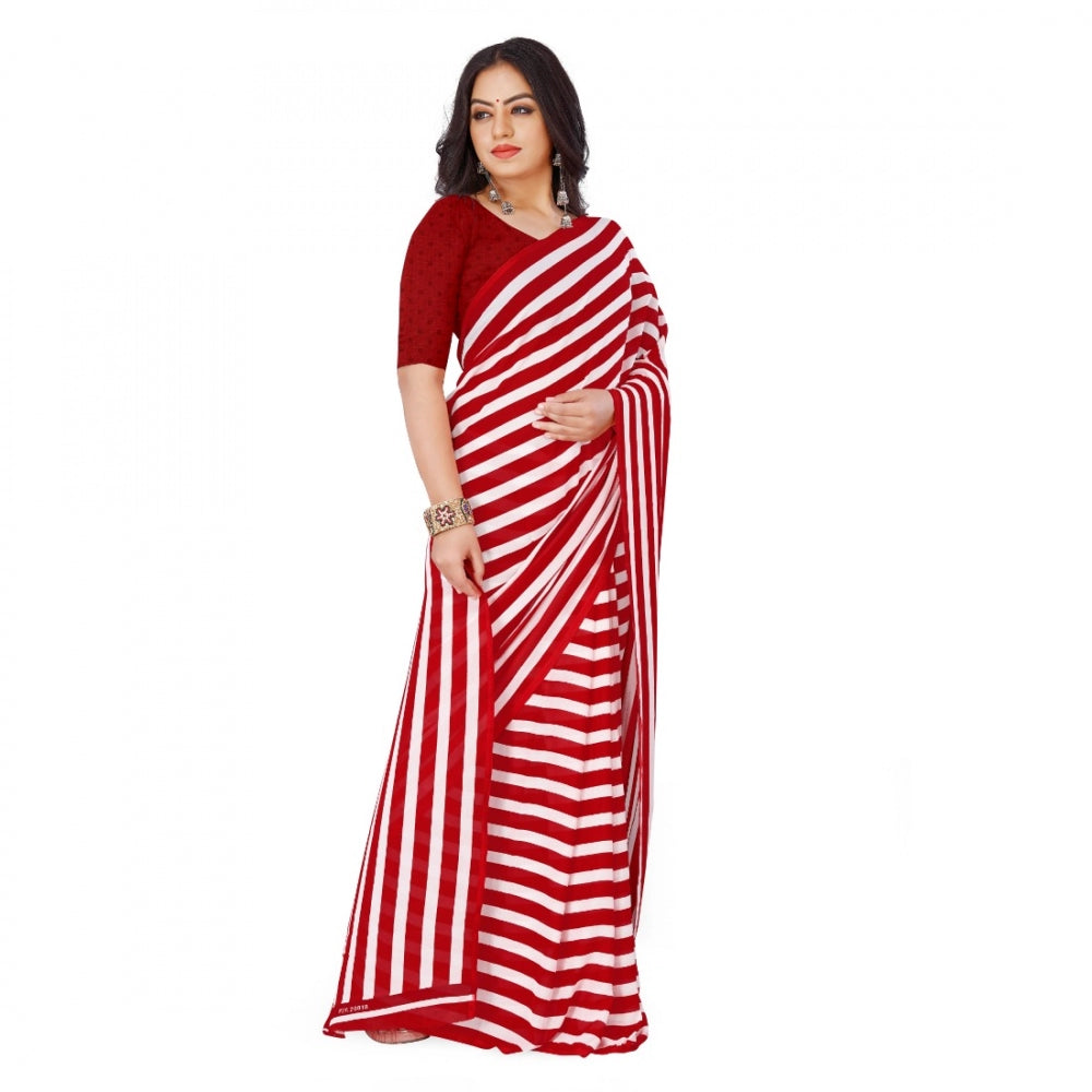 Generic Women's Faux Georgette Saree With Blouse (Red, 5-6Mtrs)