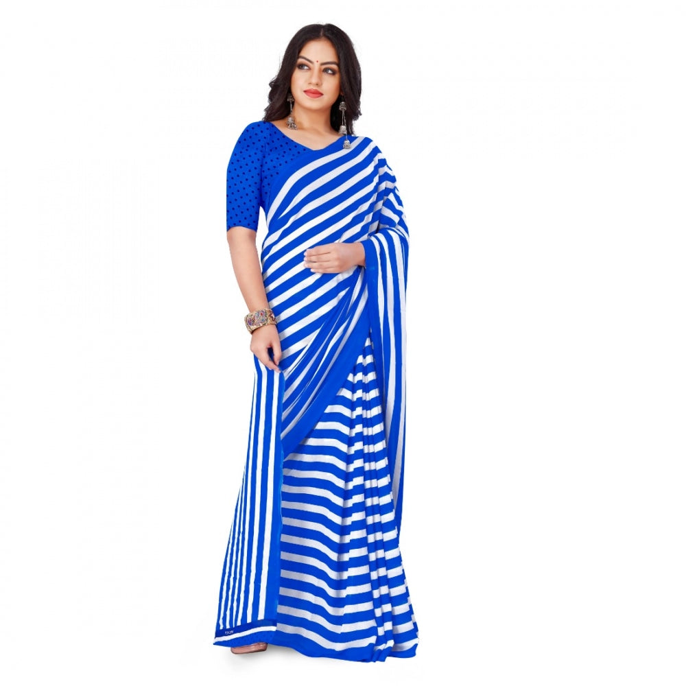 Generic Women's Faux Georgette Saree With Blouse (Blue, 5-6Mtrs)