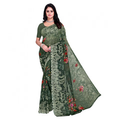 Generic Women's Faux Georgette Saree With Blouse (Green, 5-6Mtrs)