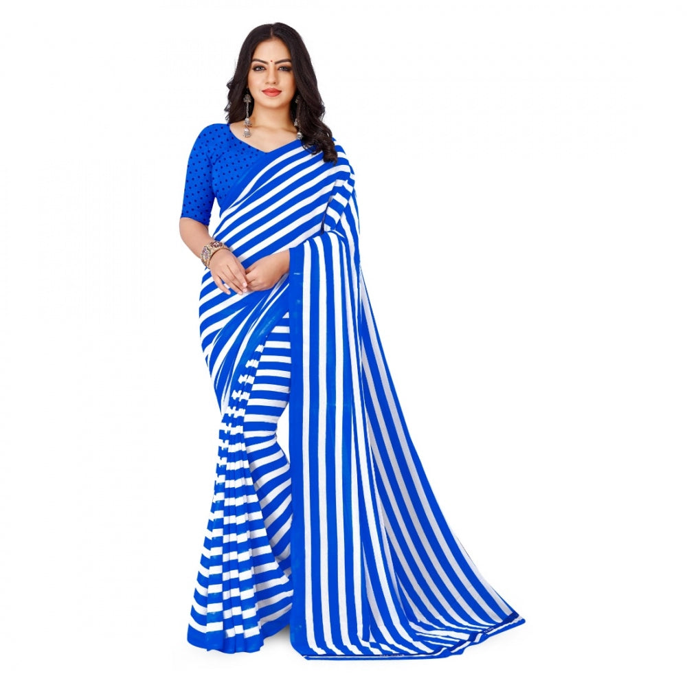 Generic Women's Faux Georgette Saree With Blouse (Blue, 5-6Mtrs)