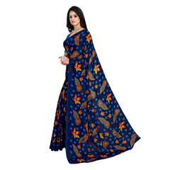 Generic Women's Faux Georgette Saree With Blouse (Blue, 5-6Mtrs)