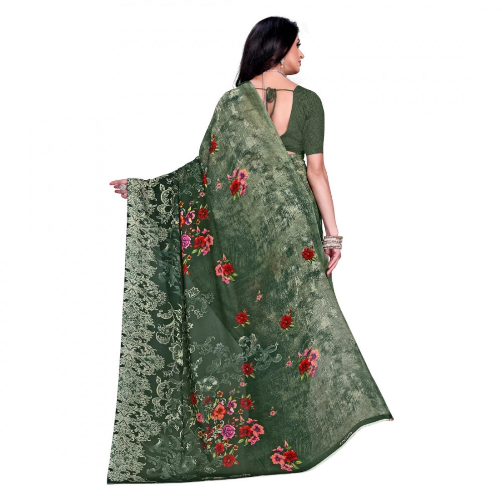 Generic Women's Faux Georgette Saree With Blouse (Green, 5-6Mtrs)