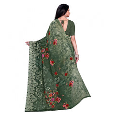 Generic Women's Faux Georgette Saree With Blouse (Green, 5-6Mtrs)