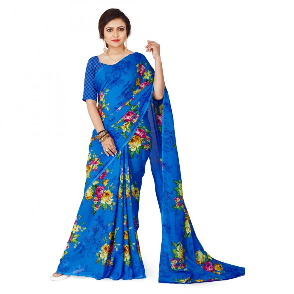 Generischer Damen-Georgette-Imitat-Sari mit Bluse (Blau, 5–6 m)