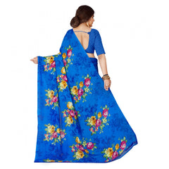 Generic Women's Faux Georgette Saree With Blouse (Blue, 5-6Mtrs)