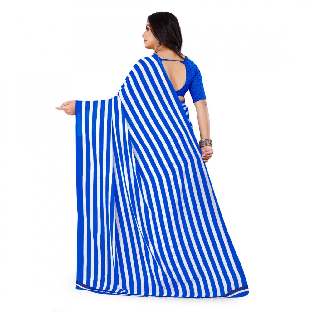 Generic Women's Faux Georgette Saree With Blouse (Blue, 5-6Mtrs)