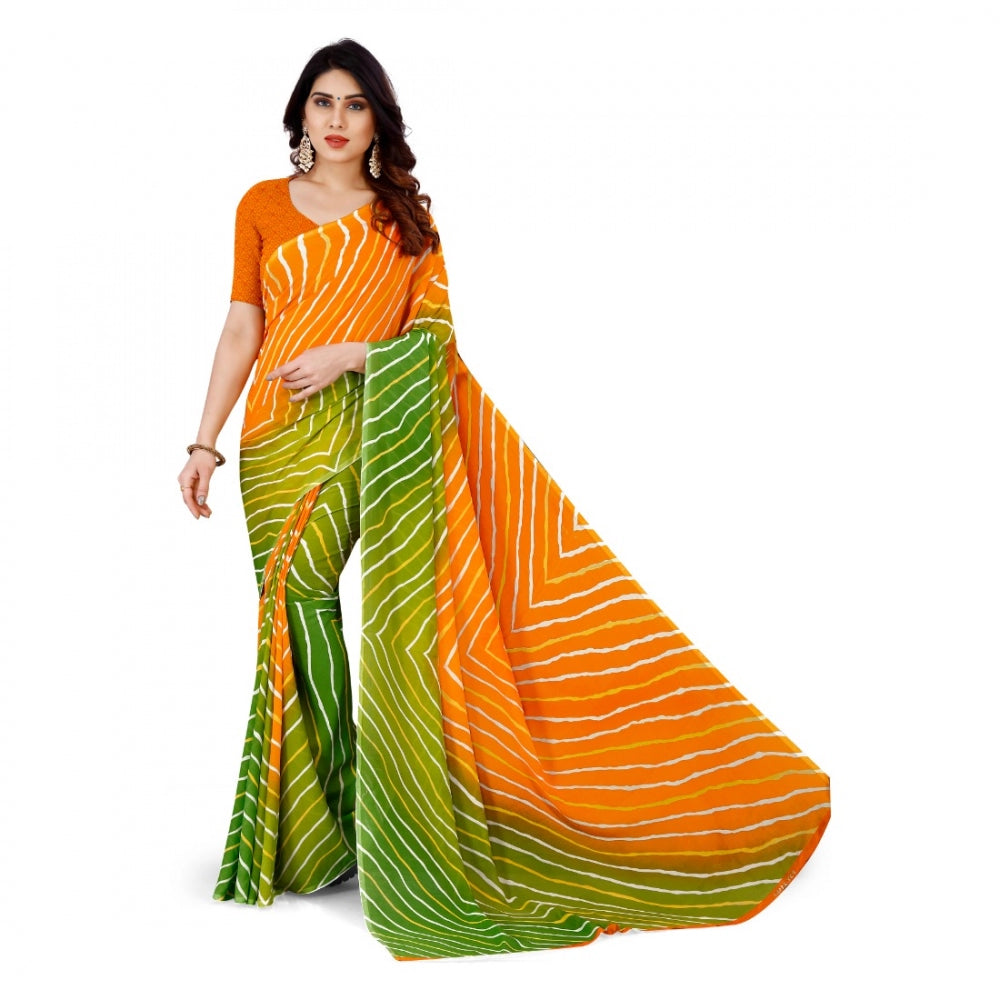 Generic Women's Faux Georgette Saree With Blouse (Yellow, 5-6Mtrs)