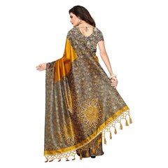 Generic Women's Art Silk Saree With Blouse (Yellow, 5-6mtrs)