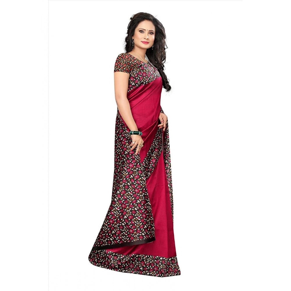 Generic Women's Art Silk Saree With Blouse (Red, 5-6mtrs)