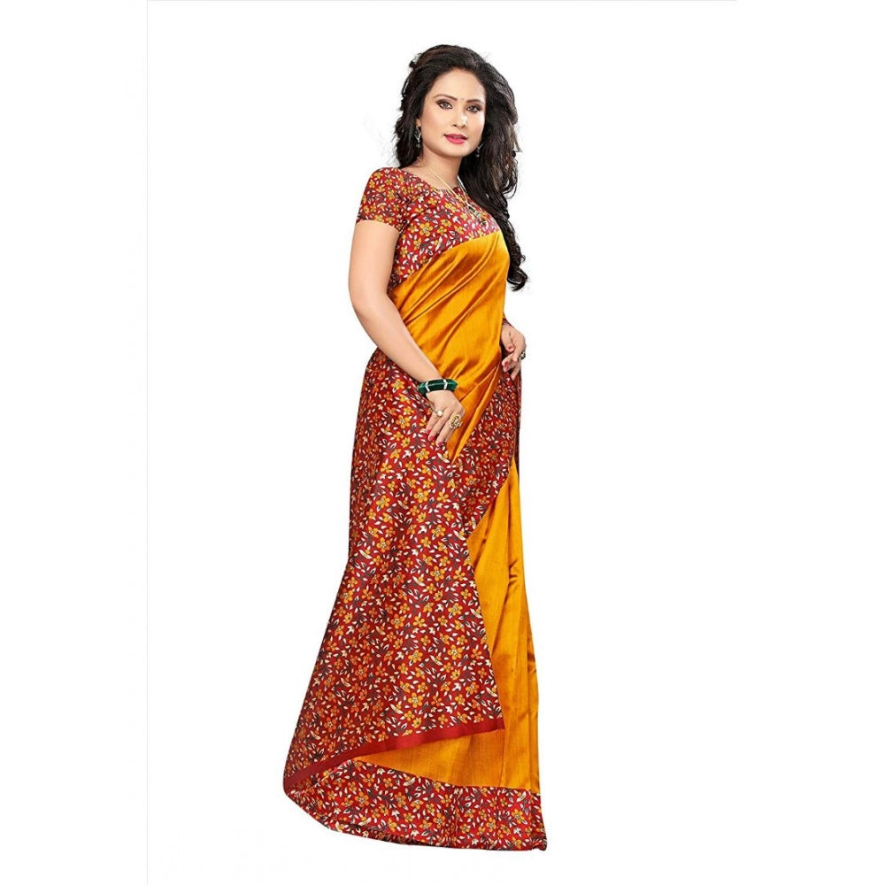 Generic Women's Art Silk Saree With Blouse (Yellow, 5-6mtrs)