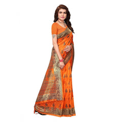 Generic Women's Art Silk Saree With Blouse (Orange, 5-6mtrs)