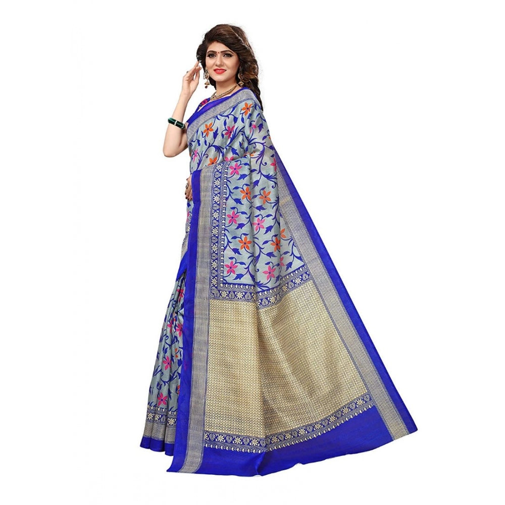 Generic Women's Art Silk Saree With Blouse (Blue, 5-6mtrs)