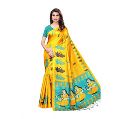 Generic Women's Khadi Silk Saree With Blouse (Yellow, 5-6mtrs)