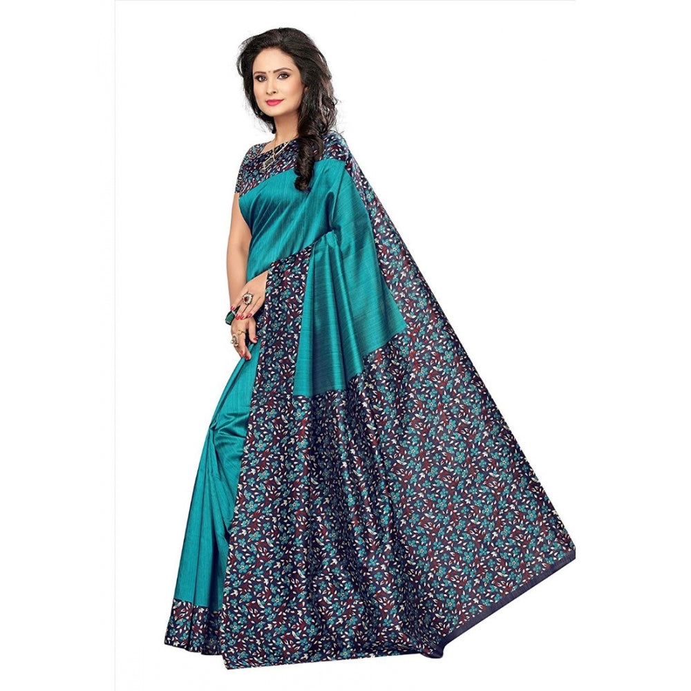 Generic Women's Art Silk Saree With Blouse (Turquoise, 5-6mtrs)