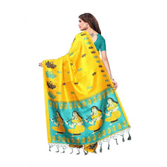 Generic Women's Khadi Silk Saree With Blouse (Yellow, 5-6mtrs)