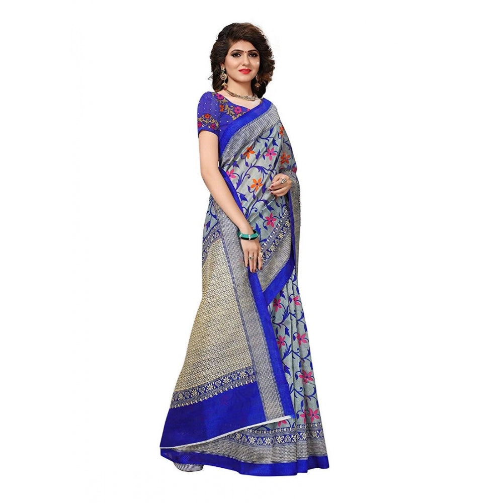 Generic Women's Art Silk Saree With Blouse (Blue, 5-6mtrs)