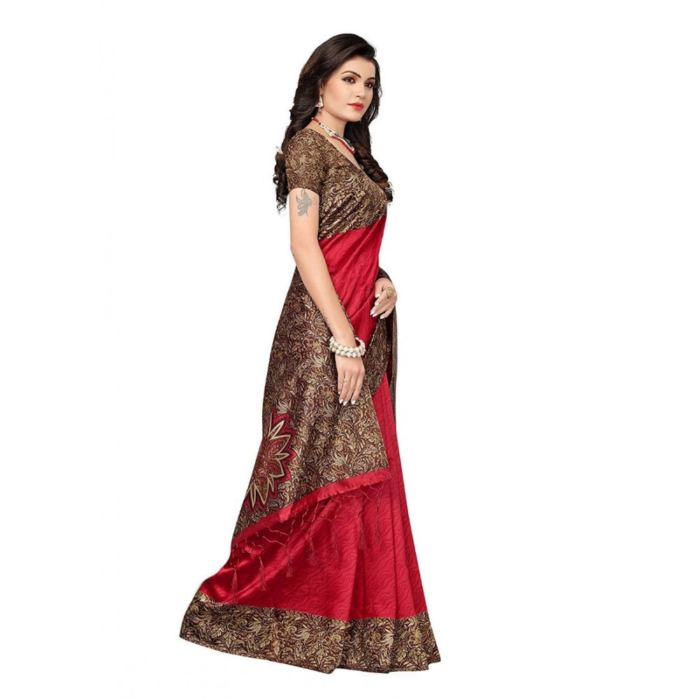 Generic Women's Art Silk Saree With Blouse (Red, 5-6mtrs)