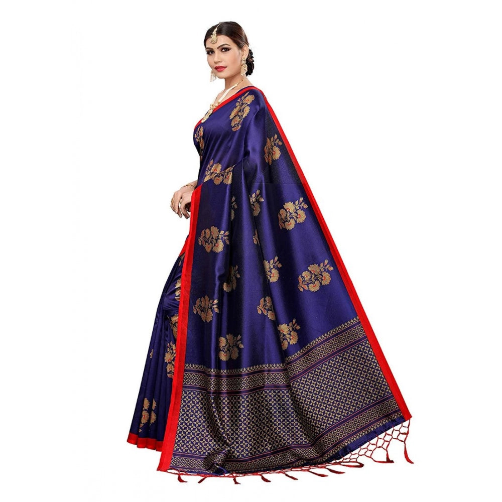 Generic Women's Art Silk Saree With Blouse (Blue, 5-6mtrs)