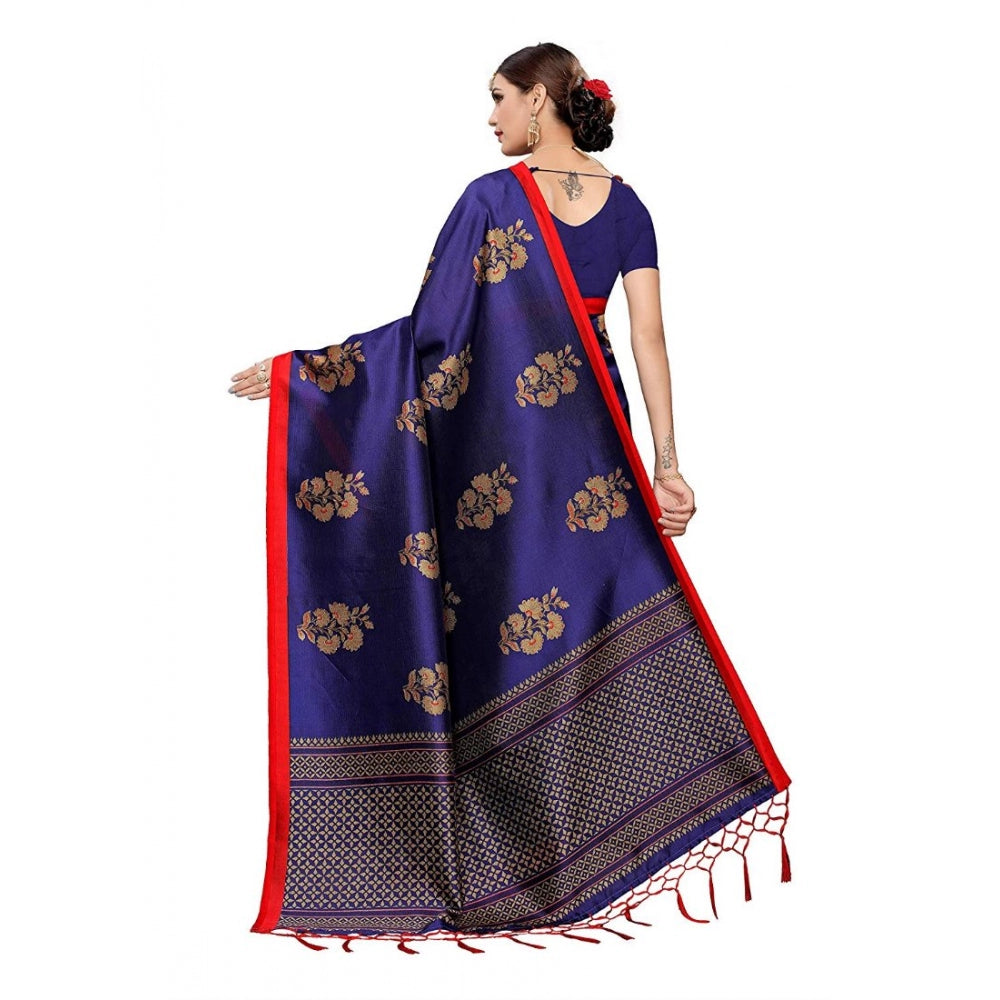 Generic Women's Art Silk Saree With Blouse (Blue, 5-6mtrs)