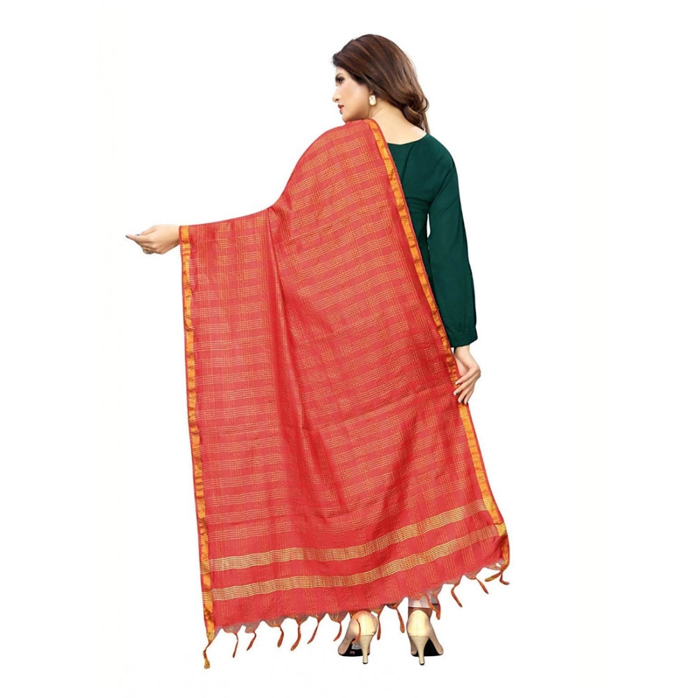 Generic Women's Cotton Jari Woven Work Dupatta (Red, Length:2-2.4 mtr)