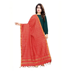 Generic Women's Cotton Jari Woven Work Dupatta (Red, Length:2-2.4 mtr)