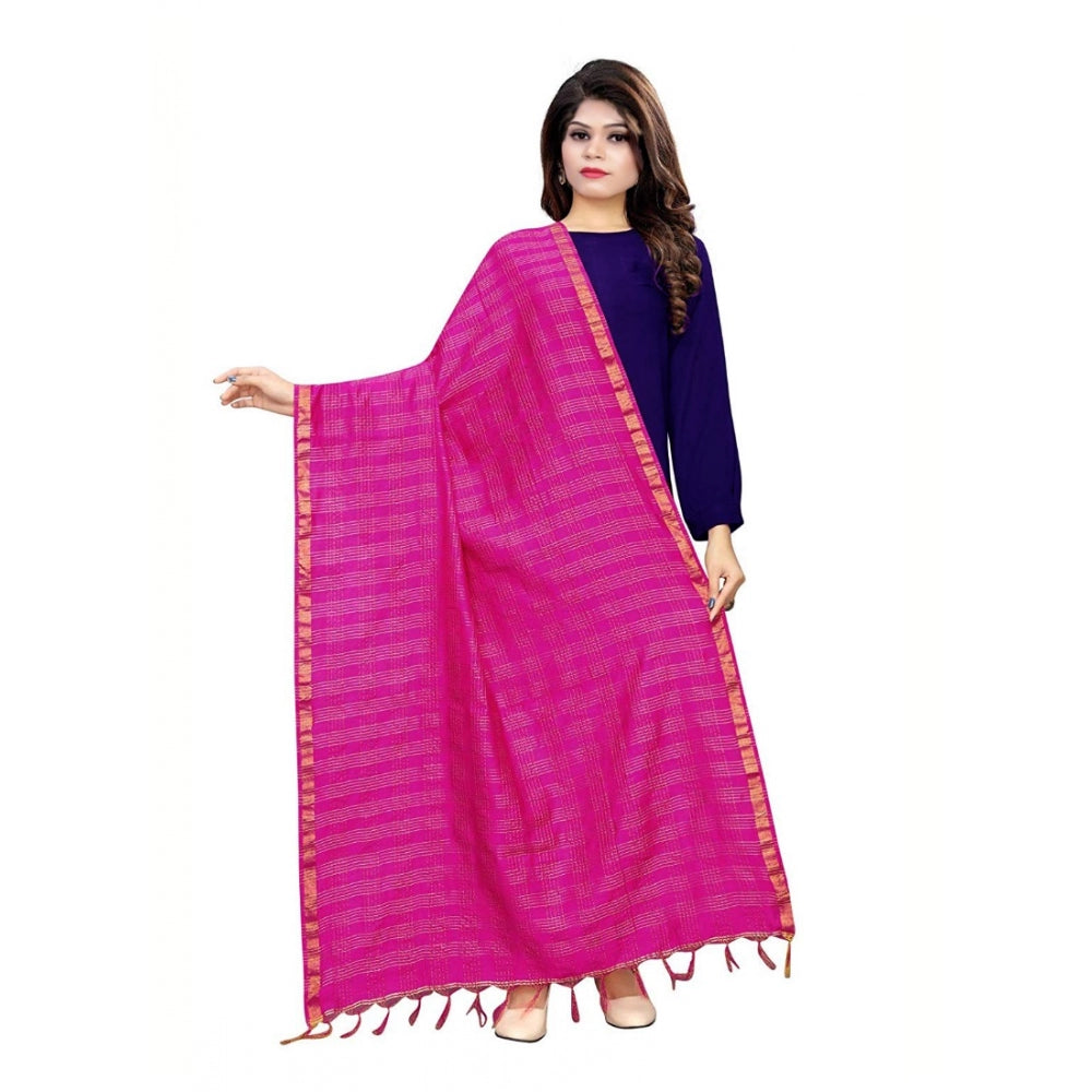 Generic Women's Cotton Jari Woven Work Dupatta (Pink, Length:2-2.4 mtr)