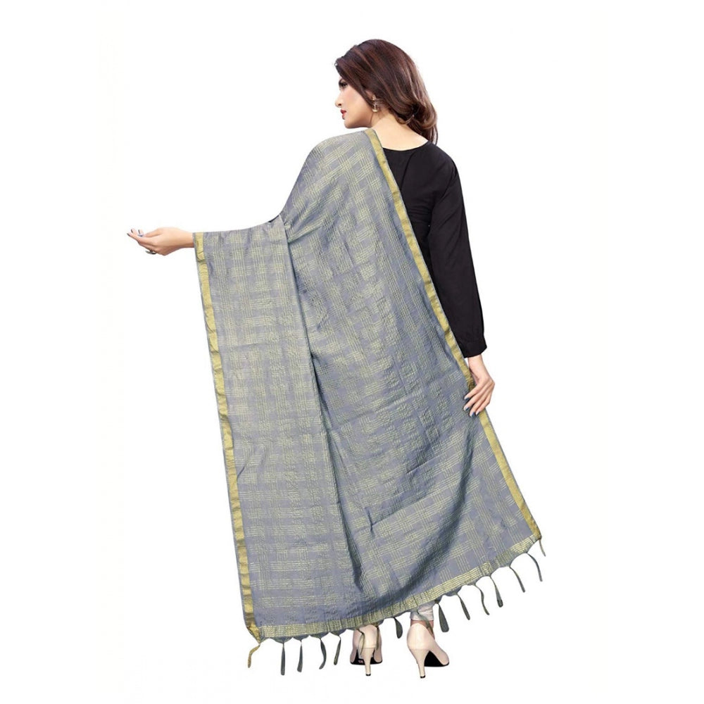 Generic Women's Cotton Jari Woven Work Dupatta (Grey, Length:2-2.4 mtr)