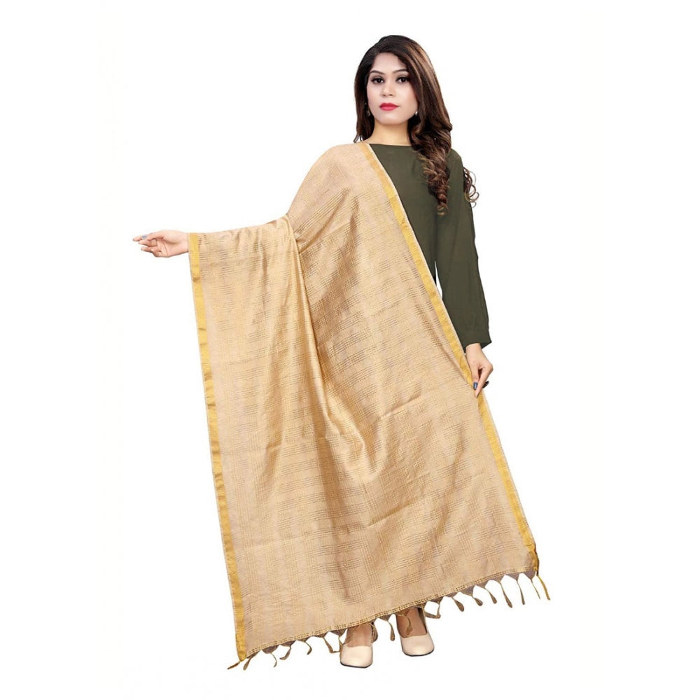 Generic Women's Cotton Jari Woven Work Dupatta (Beige, Length:2-2.4 mtr)