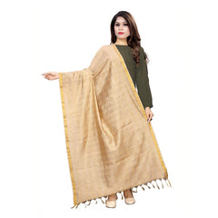 Generic Women's Cotton Jari Woven Work Dupatta (Beige, Length:2-2.4 mtr)