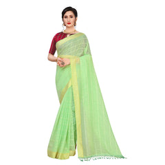 Generic Women's Cotton Saree With Blouse (Parrot Green, 5-6Mtrs)