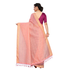 Generic Women's Cotton Saree With Blouse (Pink, 5-6Mtrs)